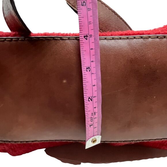 Fossil Tote Bag Womens Red Fleece With Brown Leather Trim Adrina Inner Pockets - Picture 10 of 16